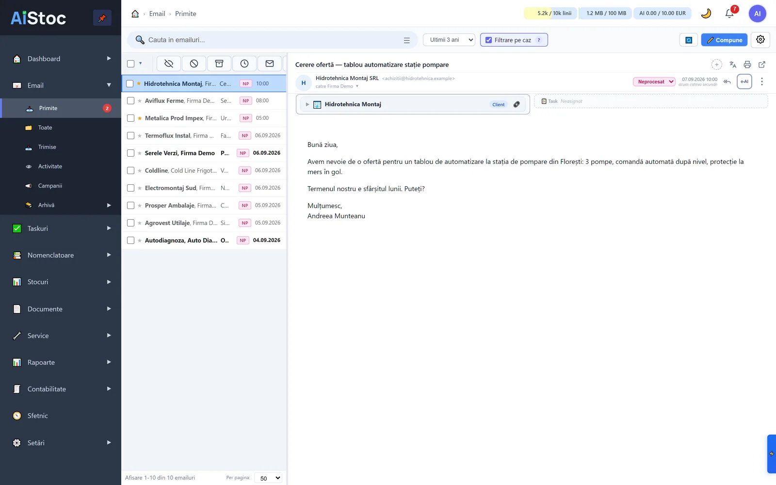 Emailul, legat de clienți și de documente